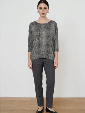 Wilfred Snake Print Silk Cashmere Blend Top Grey 3/4 Sleeve Draped Top Small